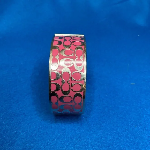 Coach Signature Logo Pink Gold Tone Metal Bangle Bracelet. - Picture 6 of 9